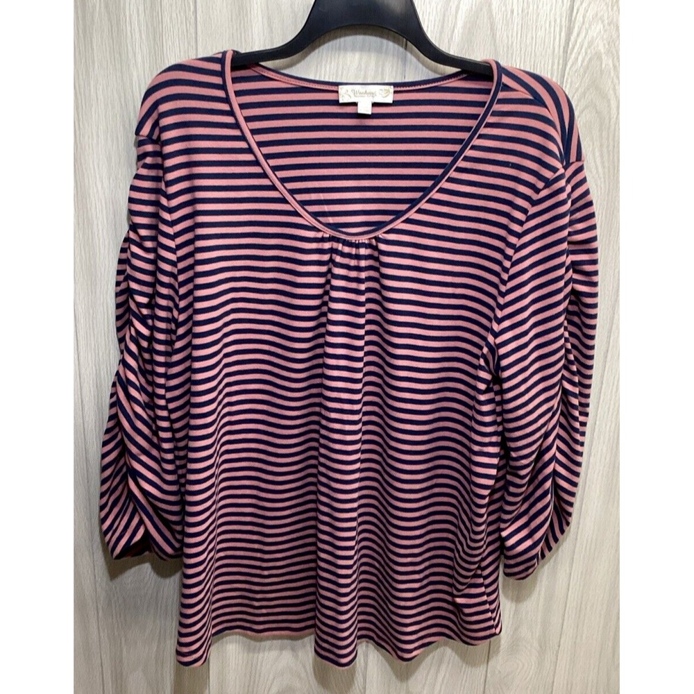SUZANNE BETRO Women's (Size 3X)‎ Long Sleeve Scoop Neck Shirt Stretch Striped